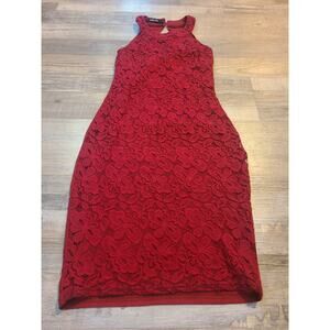 Sunnylady small women's red halter neck floral lace overlay dress